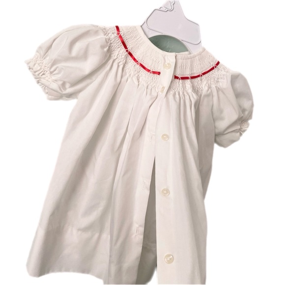 Vintage Style White Baby Dress with Red Accents & Back Buttons Size 6 Months - Picture 6 of 9